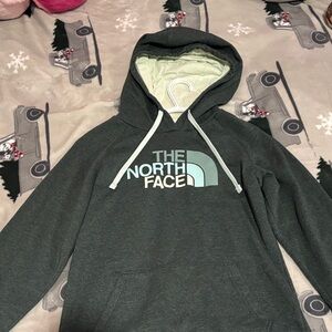 The North Face Charcoal Hoodie with Light Blue Logo